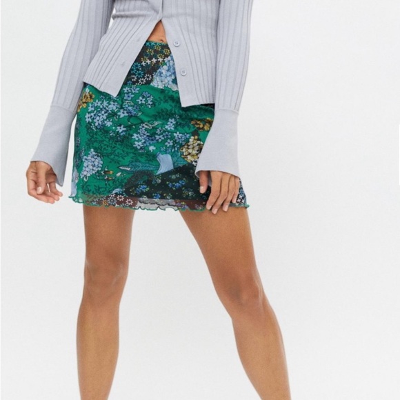 NWT Urban Outfitters Patchwork Floral Mini Skirt size M Green Black Forest Fairy - Picture 2 of 6
